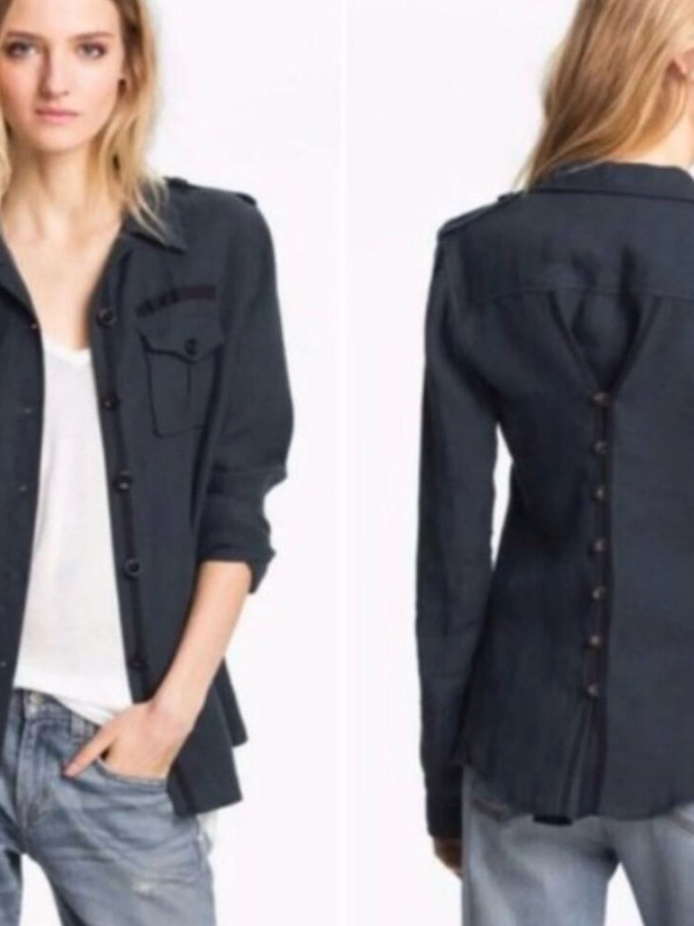 Elizabeth and James Bedford Jacket in shiny black military style Medium
